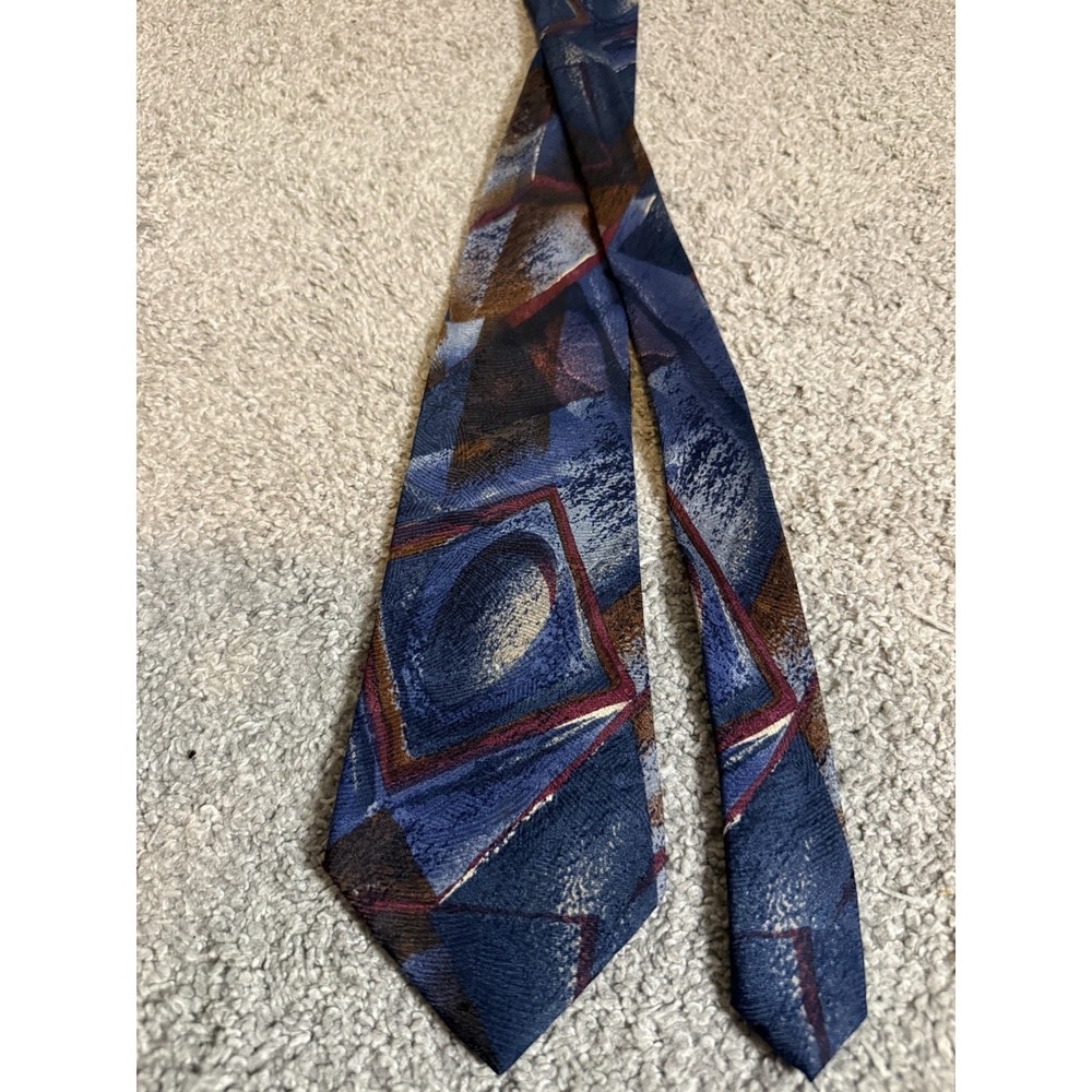 Vintage Gian Carlo Lamberti Made Italy Silk Tie 4" Wide Abstract Geometric Blue